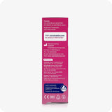 The back view image of the box of Conceive Plus Fertility Lubricant 3x4g Pre-filled Applicator on a white background. The side of the box contains information about Patents, website address, Manufactured by, and distributed by. There is also a small blue box at the bottom of the side view box stating information about quality assurance. The image of the box is placed in the center of the frame.